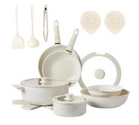 ROVSUN 23pcs Non-Stick Pots & Pans Set, Induction, Detachable Handle, Beige | Detachable Handles