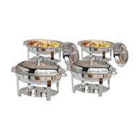 ROVSUN 4 Pack Oval Chafing Dish for Buffet, 6QT Stainless Steel Chafing Dish Buffet Set with Glass Lid, Chafers and Buffet Warmers Sets for Party, Catering, Wedding, Banquet, Graduation