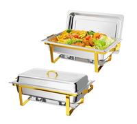 ROVSUN 8 Qt 2 Pack Full Size Stainless Steel Chafing Dishes Buffet Set, NSF Silver Rectangular Catering Chafer Warmer Set with Trays Pan Lid Folding Frame Stand for Kitchen Party Banquet Dining