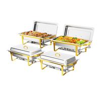 ROVSUN 8 Qt 4 Pack Full Size Upgraded Stainless Steel Chafing Dishes Buffet Silver Rectangular Catering Chafer Warmer Set with Trays Pan Lid Frame Stand for Kitchen Party Banquet Dining
