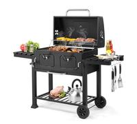 ROVSUN Charcoal BBQ Grill with Foldable Side Table and Wheels, Outdoor Barbecue Smoker for Garden Patio Backyard Parties Camping (Dual-Zone Pro)