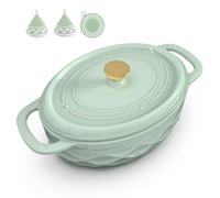 ROVSUN Diamond Shaped Cast Iron Dutch Oven with Lid, 7.5QT,Green | Oven Safe Pot for Bread Baking, Braising and Stews, Comes with 2Heat-Resistant Gloves & 1 Pot Mat
