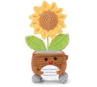 RovyFota Handmade Crochet Sunflower Gift - Positive Sunflower Plush with Thanks Message - Cute Thank You Gift, Inspirational Present for Mom,Dad,Sister,Coworker, Nurse,Therapist (Thanks)
