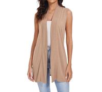 ROW 8 ROW Women's Long Knit Cardigan Vest Sleeveless Open Front Draped Duster Vest Casual, Khaki, XL