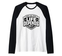 Row Like Your Life Depends On It Funny Rowing Crew Team Joke Raglan Baseball Tee