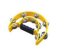 Row Metal Jingles Handheld Tambourine - Vibrant Yellow/Red/Black/Blue/Green/Pink - 25x20cm Lightweight Plastic Percussion Instrument with Comfortable Grip