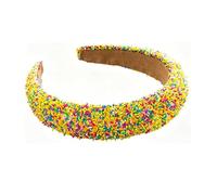 ROWAGY Sparkly Rainbow Sprinkle Multicolor Beaded Padded Headband Thick High Cushion Hair Hoop for Women Statement Hair Accessory for Party Wedding Birthday Carnival Festival Holiday Gift