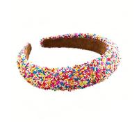 ROWAGY Sparkly Rainbow Sprinkle Multicolor Beaded Padded Headband Thick High Cushion Hair Hoop for Women Statement Hair Accessory for Party Wedding Birthday Carnival Festival Holiday Gift