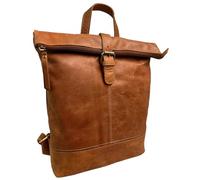 Rowallan of Scotland Large Rustic Tan Zip Top Leather Fold Over Rucksack Backpack