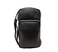 Rowallan Small Unisex Leather Two Section Crossbody Phone Bag 2597 (Black)