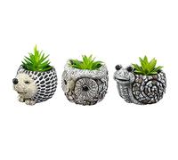 ROWAN 3Pcs Artificial Plants in Cute Animal Planters | Animal Planters Snail, Hedgehog & Owl Flower Pot | Perfect for Home Office Indoor Outdoor Window Garden Decoration
