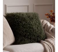 furn. Rowan Polyester Filled Cushion - Soft Faux Fur Mongolian Style Decorative Cushion with Velvet Reverse (Khaki - 50x50cm)