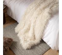 furn. Rowan Throw - Soft Faux Fur Mongolian Style Decorative Blanket with Velvet Reverse (Ecru - 130x175cm)