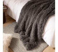furn. Rowan Throw - Soft Faux Fur Mongolian Style Decorative Blanket with Velvet Reverse (Grey - 130x175cm)