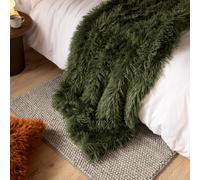 furn. Rowan Throw - Soft Faux Fur Mongolian Style Decorative Blanket with Velvet Reverse (Khaki - 130x175cm)