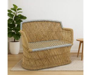 Rowan Natural and Silver Woven Bamboo 2 Seater Sofa