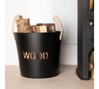 Rowan Small Leather Handled Fireside Wood Bucket