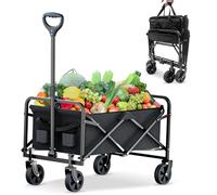 Rowce 225L Festival Trolley with Brakes, Push & Pull Beach Trolley Cart with Adjustable Tailgate, Camping Cart Foldable for Beach Picnic Outdoor, Extra Wide Wheels, Adjustable Handle