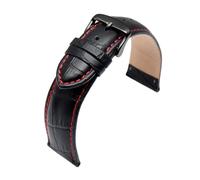 ROWCES Black Leather Watch Strap 12-24mm Red Stitch Watchband for Men's Watch Replacement Wristband, Black, 17mm