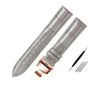 ROWCES Leather Watchband 14mm - 23mm Glossy Grey Leather Watch Strap Watch Accessories + Installation Tools, 20mm