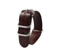 ROWCES Nato Leather Watch Strap 18mm 20mm 22mm 24mm Vintage Watch Band with Five-ring Silver Buckle, Dark Brown, 20mm