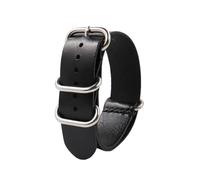 ROWCES Nato Leather Watch Strap 18mm 20mm 22mm 24mm Vintage Watch Band with Five-ring Silver Buckle, Black, 18mm