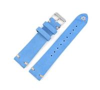 ROWCES Suede Leather Watch Strap 18mm - 24mm Grey Vintage Replacement Wristband Handmade Stitching Watchband, Light Blue, 20mm