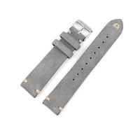 ROWCES Suede Leather Watch Strap 18mm - 24mm Grey Vintage Replacement Wristband Handmade Stitching Watchband, Grey, 18mm