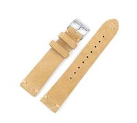 ROWCES Suede Leather Watch Strap 18mm - 24mm Grey Vintage Replacement Wristband Handmade Stitching Watchband, Beige, 21mm