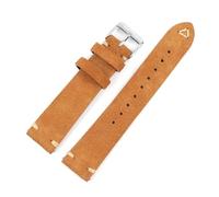 ROWCES Suede Leather Watch Strap 18mm - 24mm Grey Vintage Replacement Wristband Handmade Stitching Watchband, Light Brown, 21mm