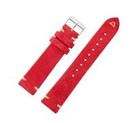 ROWCES Suede Leather Watch Strap 18mm - 24mm Grey Vintage Replacement Wristband Handmade Stitching Watchband, Red, 20mm