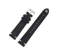 ROWCES Suede Leather Watch Strap 18mm - 24mm Grey Vintage Replacement Wristband Handmade Stitching Watchband, Black, 22mm
