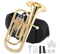ROWELL Baritone Horn Brass Bb 3 Valves Lacquer Gold with Mouthpiece, Case, Gloves for Bands and Beginners