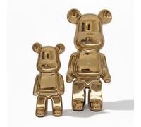 rowen homes Pearlescent Standing Bear Sculpture Set - Decorative Money Box Ornament, Glossy Modern Art Figurine for Home Decor, Standard & Mini Sizes - Luxury Interiors (Gold)
