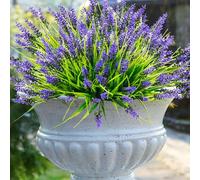 Rowfad 22 Pcs Artificial Outdoor Flowers UV Resistant Lavender Fake Greenery Plants Grass with Purple Flowers for Pot Decor for Window Garden Patio Hanging Planter Pathway Front Porch (22, Purple)
