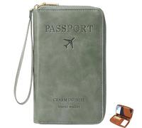 Rowgins Multi-Functional RFID Passport Wallet, Passport Holder for Travel Essentials, Travel Passport Holder for Men & Women (Green)