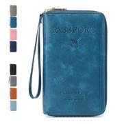 Rowgins Multi-Functional Rfid Passport Wallet,Passport Holder for Travel Essentials Women & Men,Wallet Cover Case - Secure Id Card Organizer with Anti-Theft Protection (Peacock Blue)