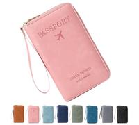 Rowgins Multi-Functional RFID Passport Wallet, Passport Holder for Travel for Men & Women, with Smooth Zipper and Organized Compartments for Secure Travel (Pink)