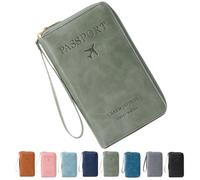 Rowgins Multi-Functional RFID Passport Wallet, Passport Holder for Travel for Men & Women, with Smooth Zipper and Organized Compartments for Secure Travel (Green)