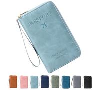 Rowgins Multi-Functional RFID Passport Wallet, Passport Holder for Travel for Men & Women, with Smooth Zipper and Organized Compartments for Secure Travel (Sky Blue)