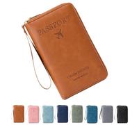 Rowgins Multi-Functional RFID Passport Wallet, Passport Holder for Travel for Men & Women, with Smooth Zipper and Organized Compartments for Secure Travel (Brown)