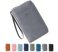 Rowgins Multi-Functional RFID Passport Wallet, Passport Holder for Travel for Men & Women, with Smooth Zipper and Organized Compartments for Secure Travel (Grey)
