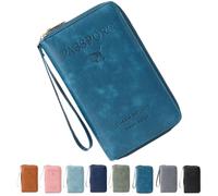 Rowgins Multi-Functional RFID Passport Wallet, Passport Holder for Travel for Men & Women, with Smooth Zipper and Organized Compartments for Secure Travel (Peacock Blue)