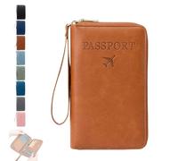 Rowgins Multi-Functional RFID Passport Wallet,Passport Holder with Anti-Theft Protection,Passport Holder for Travel with Smooth Zipper Organized Compartments,for Credit Cards,Tickets(Orange)