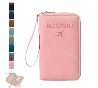 Rowgins Multi-Functional RFID Passport Wallet,Passport Holder with Anti-Theft Protection,Passport Holder for Travel with Smooth Zipper Organized Compartments,for Credit Cards,Tickets(Pink)