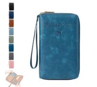 Rowgins Multi-Functional RFID Passport Wallet,Passport Holder with Anti-Theft Protection,Passport Holder for Travel with Smooth Zipper Organized Compartments,for Credit Cards,Tickets(Light Blue)