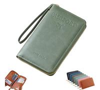 Rowgins Multi-functional Rfid Passport Wallet,Rfid-Blocking Passport Holder with Zipper for Travel Women Men,Waterproof Slim PU Leather Unisex Anti Theft Wallet for Travel Essentials (Green)