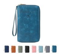 Rowgins Multi-Functional RFID Passport Wallet,Secure ID Card Organizer with Anti-Theft Protection,Passport Holder for Travel Essentials,Leather Cover for Credit Cards, Tickets, and Cash (Blue)