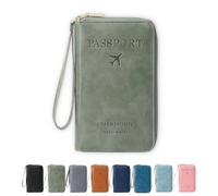 Rowgins Multi-Functional RFID Passport Wallet, Travel Wallet for Men & Women, Passport Holder for Travel Essentials, Slim Leather Cover for Credit Cards, Leather Cover for Tickets (Green)