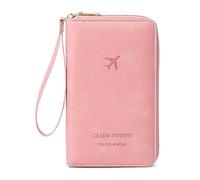 Rowgins Multi-functional Rfid Wallet, Slim Lightweight Leather Wallet Cover Case with Smooth Zipper and Partition, Secure Travel Essentials with Anti-Theft Protection (pink*1)